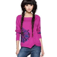 正品 2015春装新款 女 绣花针织衫 开衫外套浮桑初 梅红