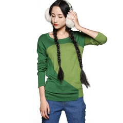 2015春款打底毛衫拼色毛衣 长袖套头针织衫 莺 绿色