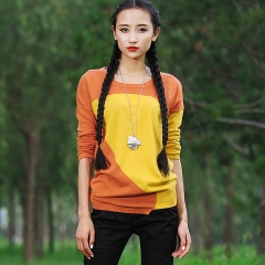 2015春款打底毛衫拼色毛衣 长袖套头针织衫 莺 橙色